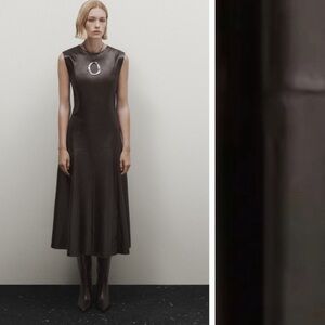 Massimo Dutti Limited Edition Brown Nappa Leather Midi Dress